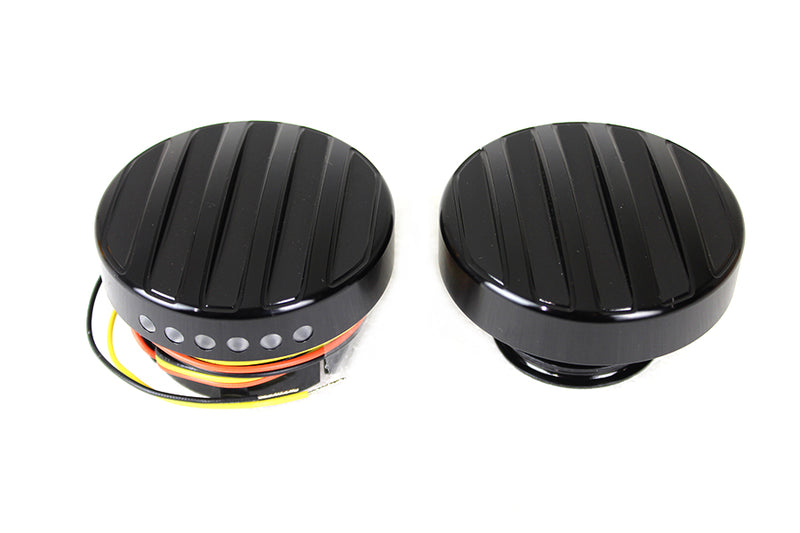 Black LED Ribbed Style Fuel Gauge and Filler Cap Set