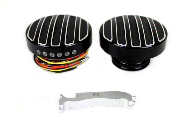 Black LED Cut Ribbed Style Fuel Gauge and Filler Cap Set